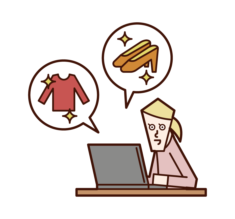 Illustration of a woman shopping online