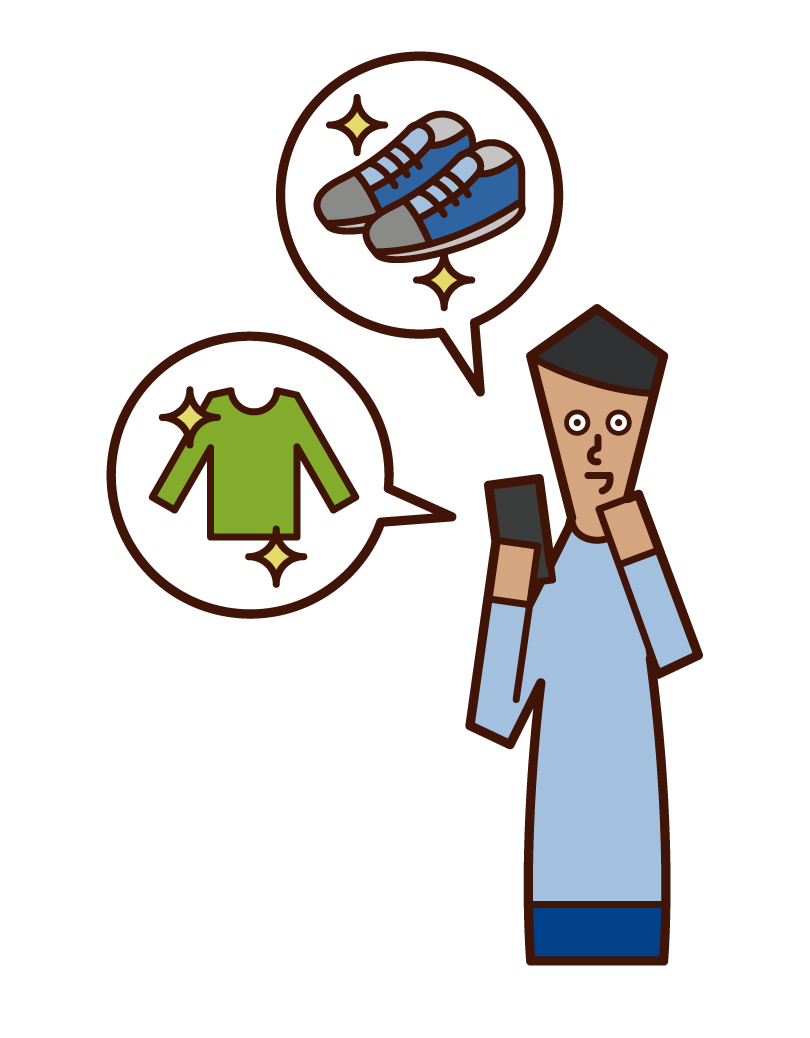 Illustration of a person (man) shopping online