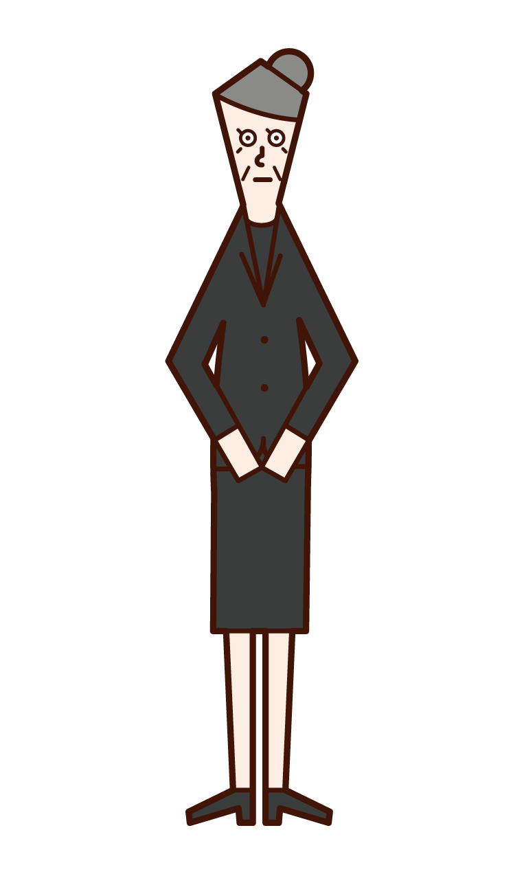 Illustration of a person (grandmother) in mourning clothes