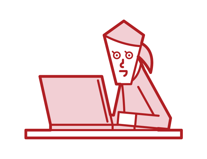 Illustration of a woman who is into a computer