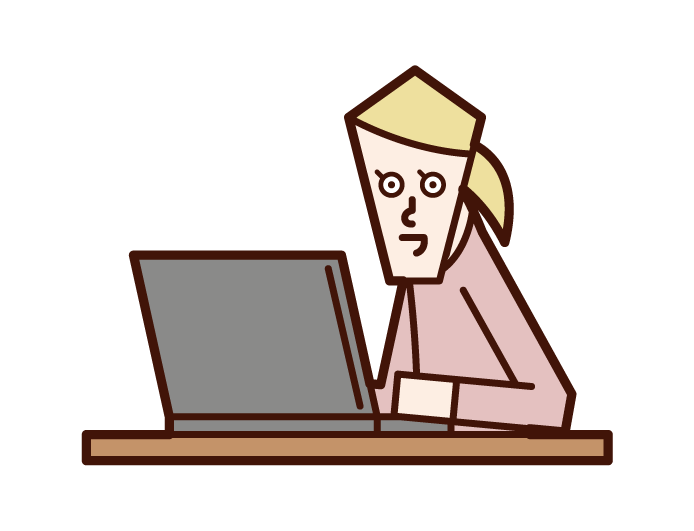 Illustration of a woman who is into a computer