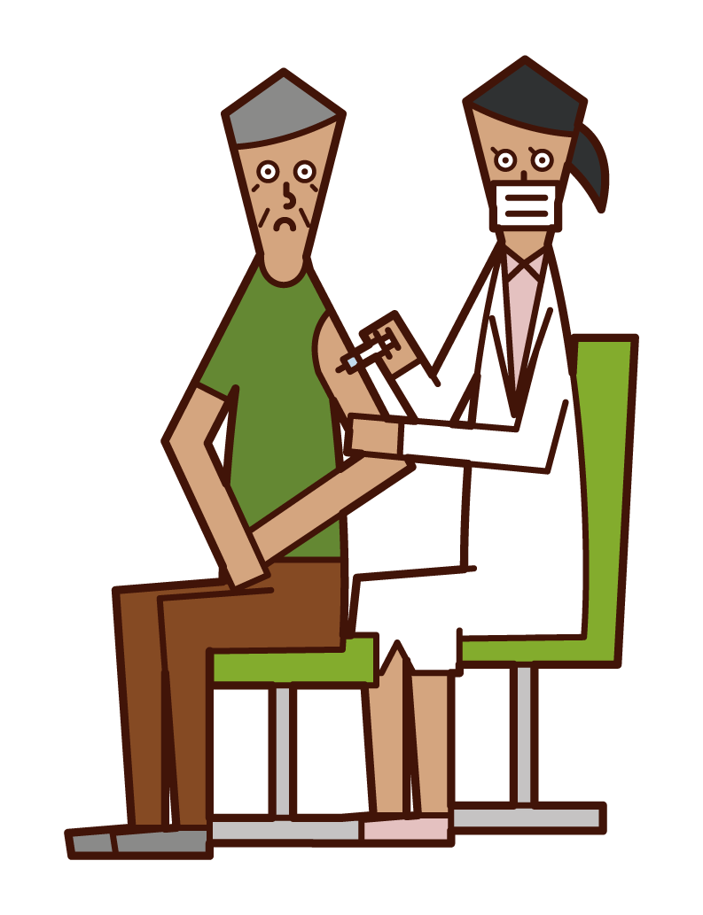 Illustration of a person (old man) who is vaccinating