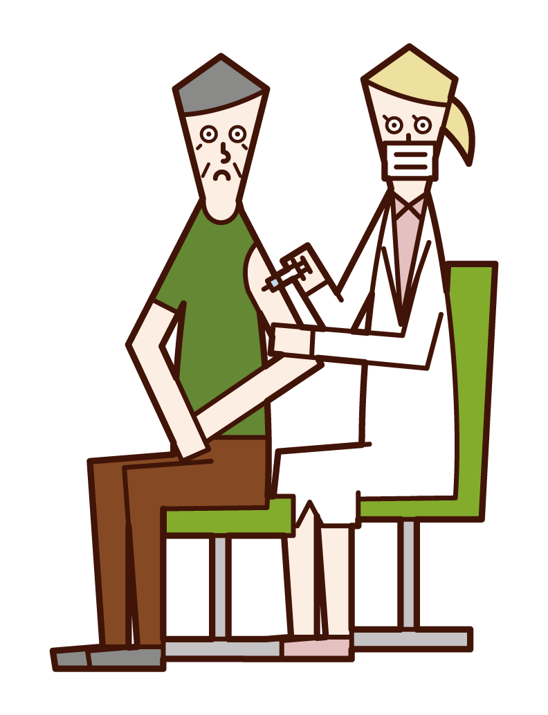 Illustration of a person (old man) who is vaccinating