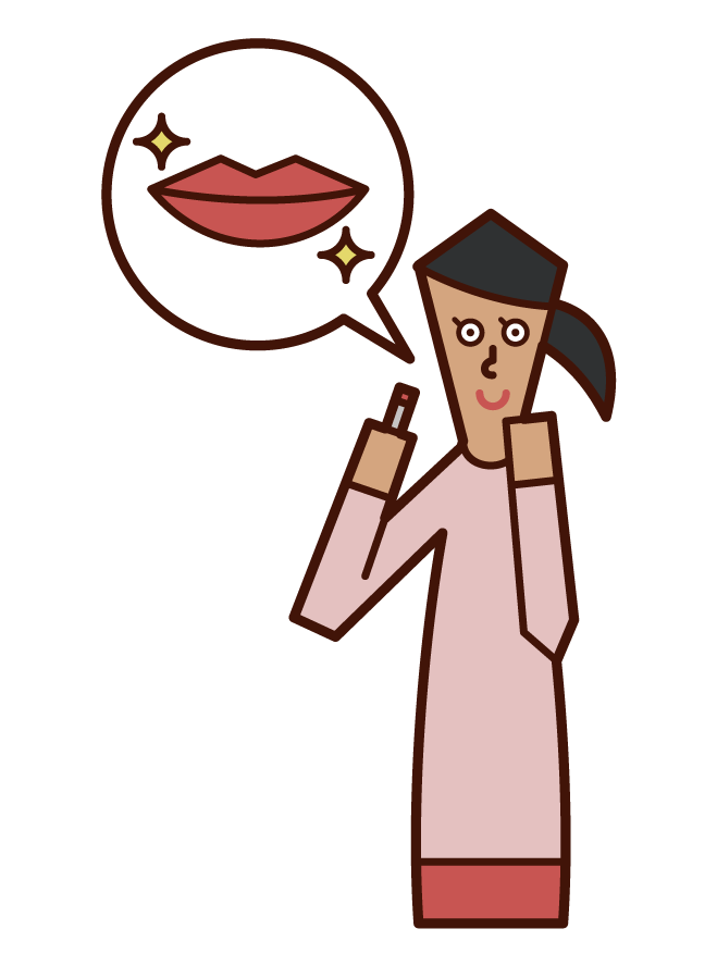 口紅を塗る人（女性）のイラスト