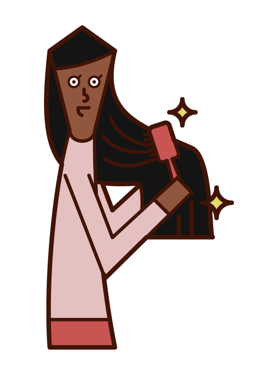 Illustration of a woman brushing her long hair