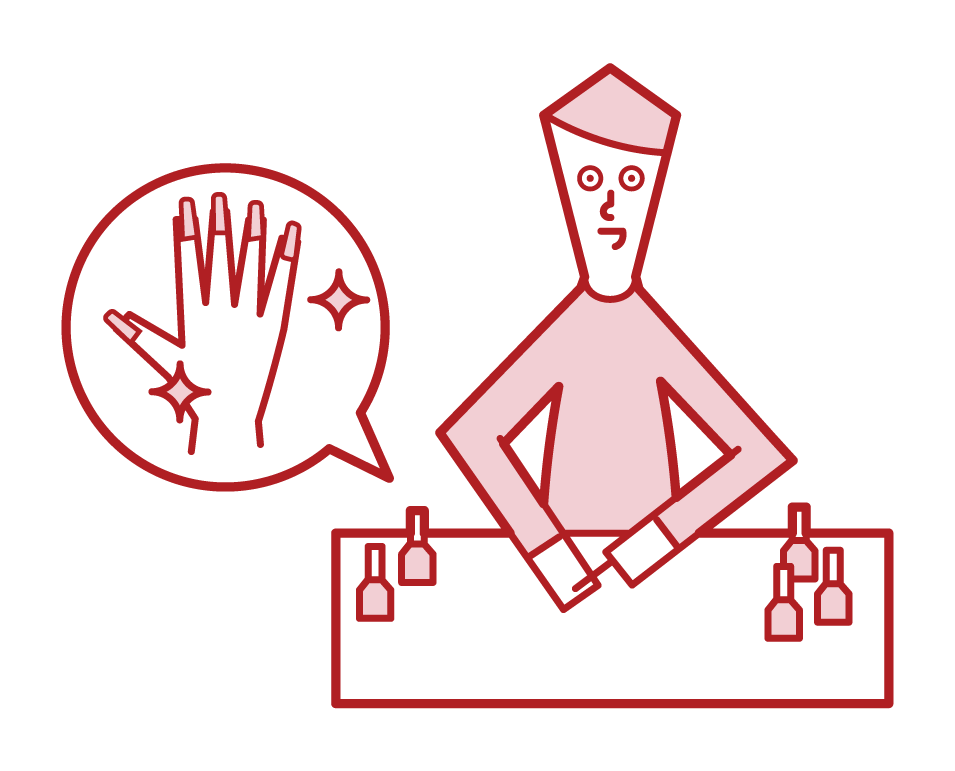 Illustration of a man applying a manicure