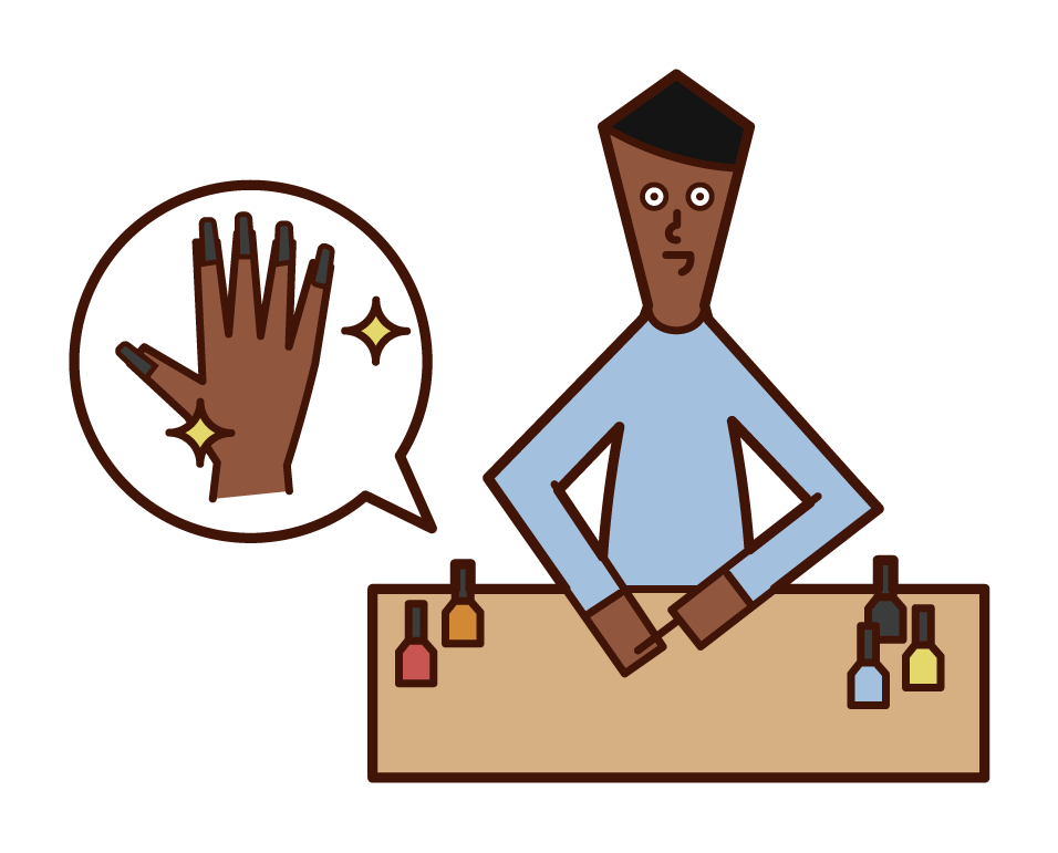 Illustration of a man applying a manicure