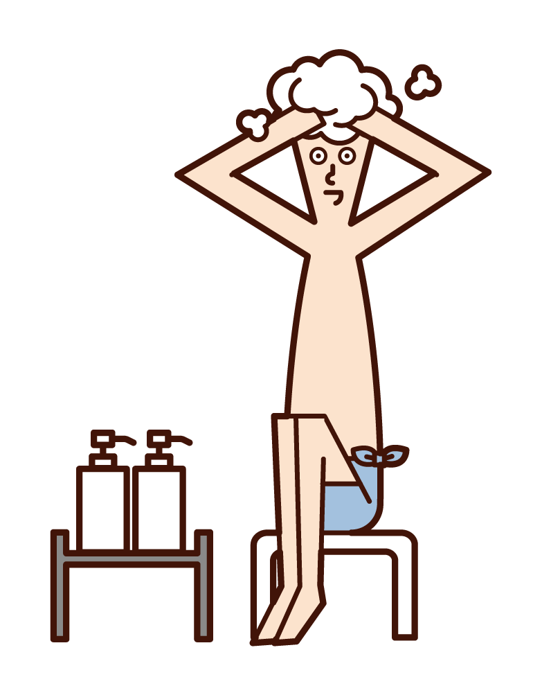 Illustration of a man washing his hair