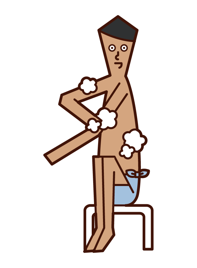 Illustration of a man washing his body