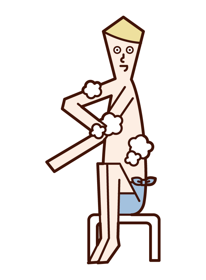 Illustration of a man washing his body