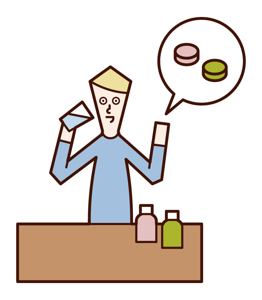 Illustration of a person (male) who drinks supplements