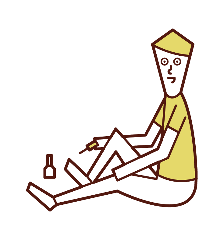 Illustration of a person (male) who paints a pedicure