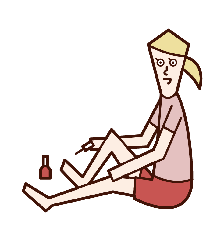 Illustration of a person (woman) who paints a pedicure