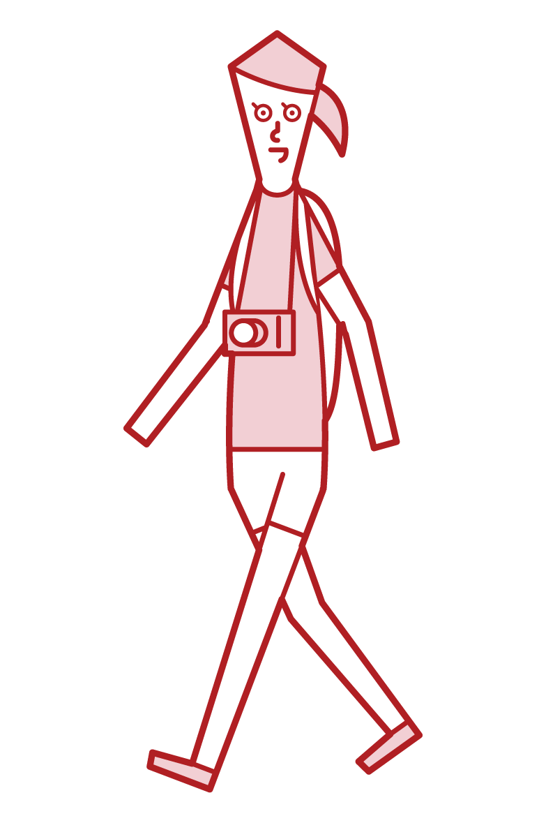 Illustration of a woman traveling by her home