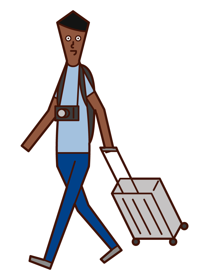 スーツケースを持って旅行に行く人（男性）のイラスト