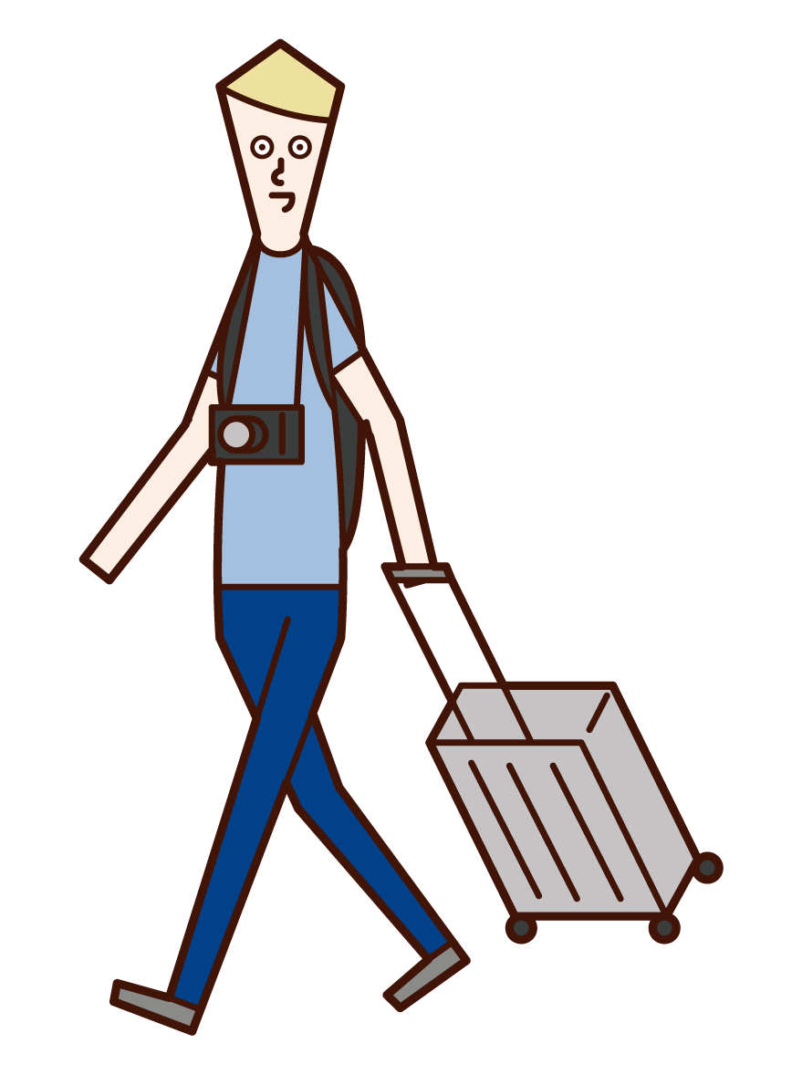 スーツケースを持って旅行に行く人（男性）のイラスト