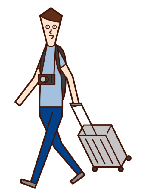攜帶手提箱旅行的人（男性）的插圖