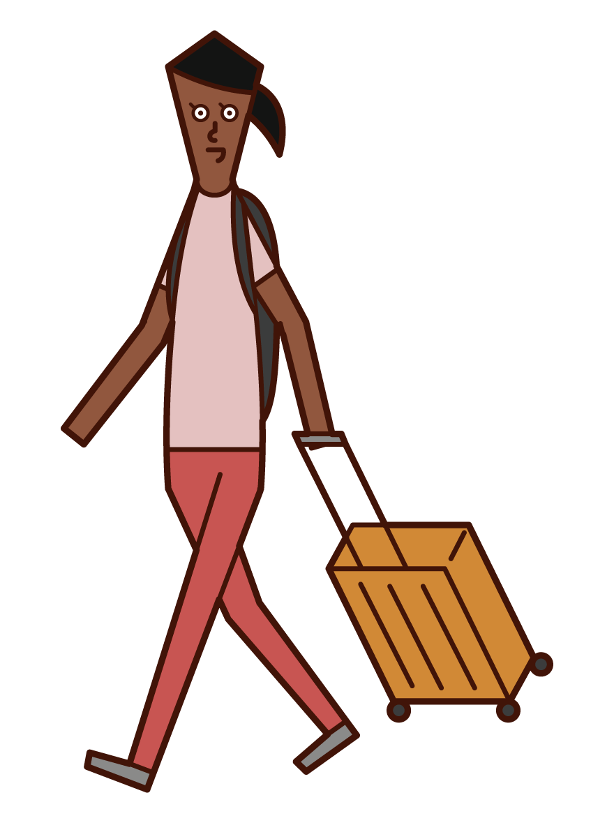 スーツケースを持って旅行に行く人 女性 のイラスト フリーイラスト素材 Kukukeke ククケケ