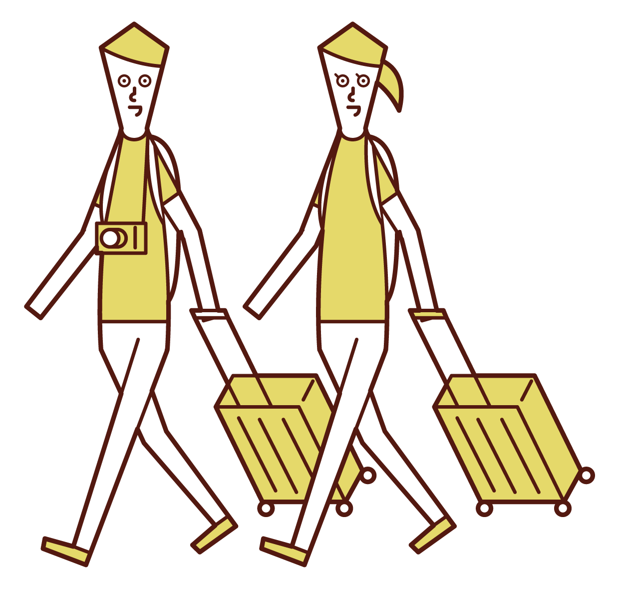 スーツケースを持って旅行するカップルのイラスト