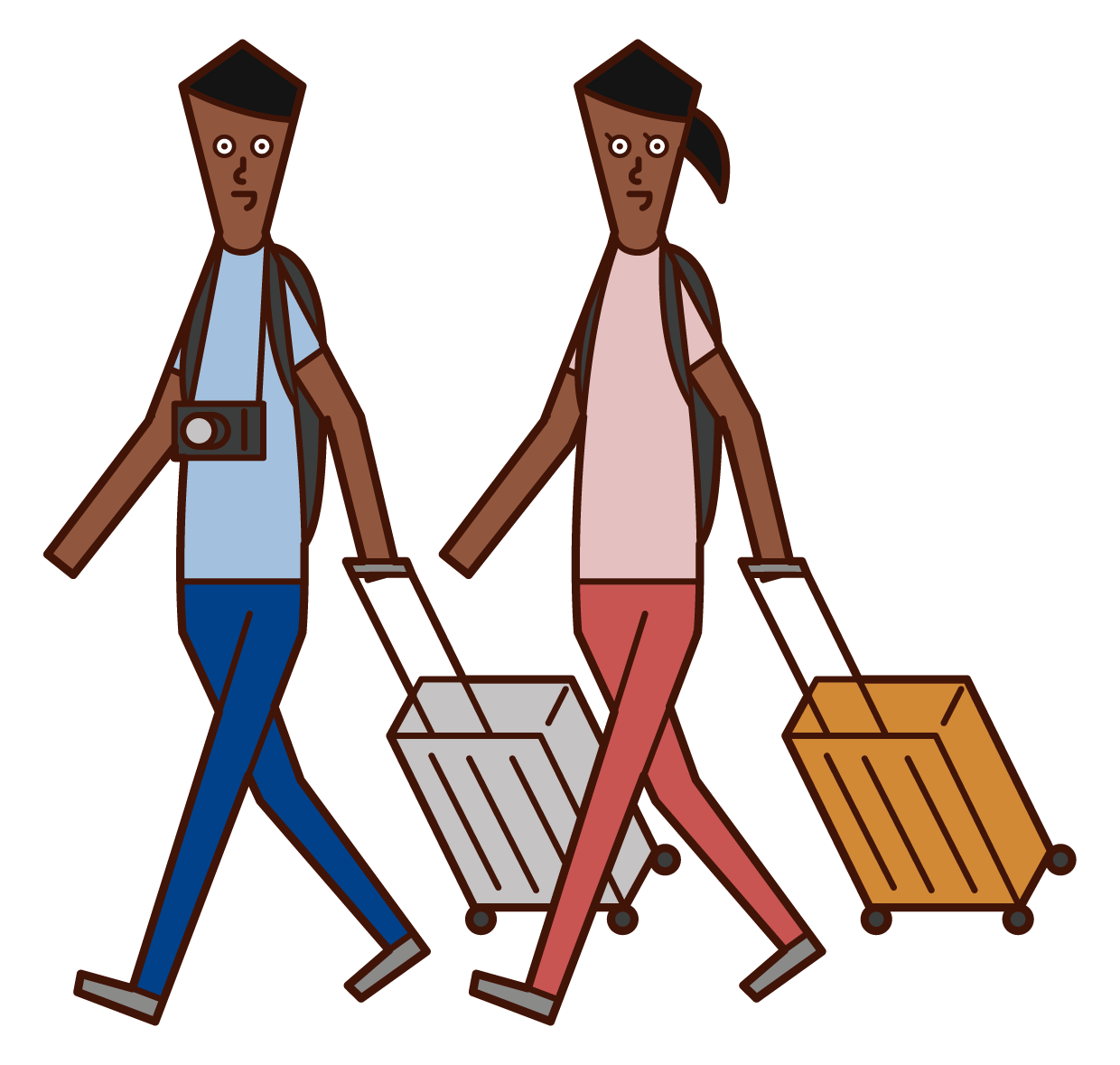 夫婦帶著手提箱旅行的插圖