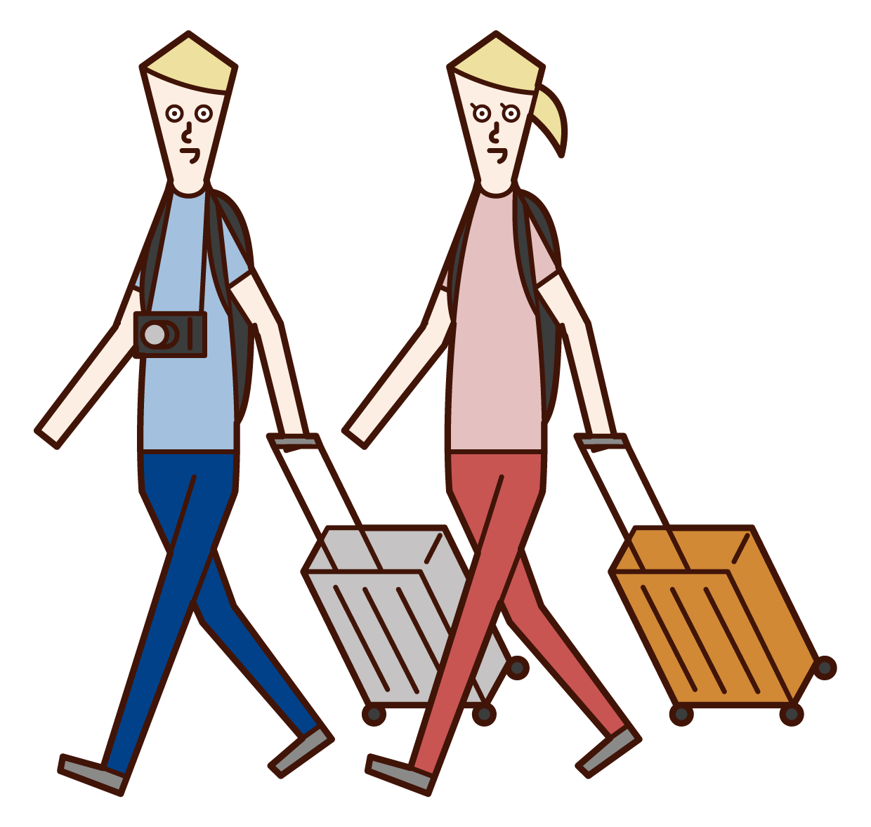 夫婦帶著手提箱旅行的插圖