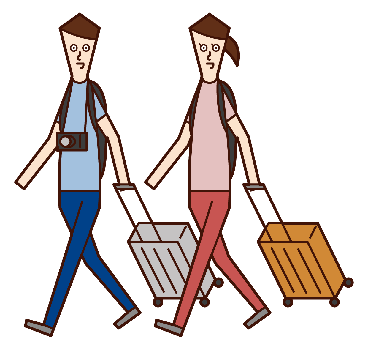 スーツケースを持って旅行するカップルのイラスト