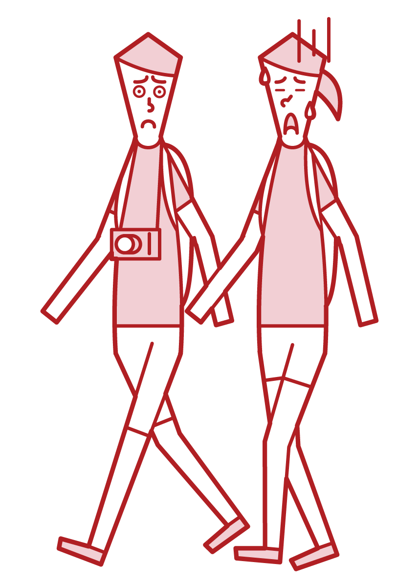 Illustration of a tired person (woman) walking
