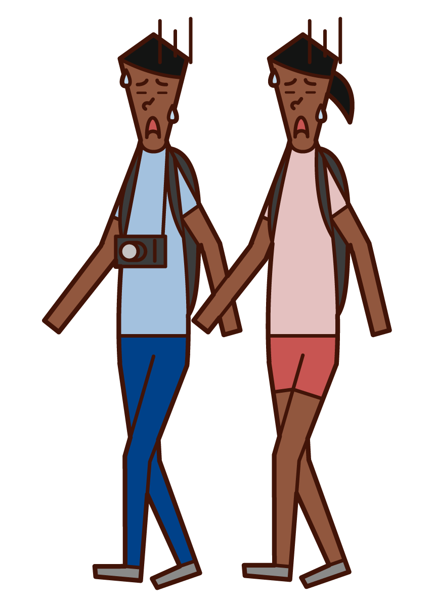 Illustration of a tired couple walking