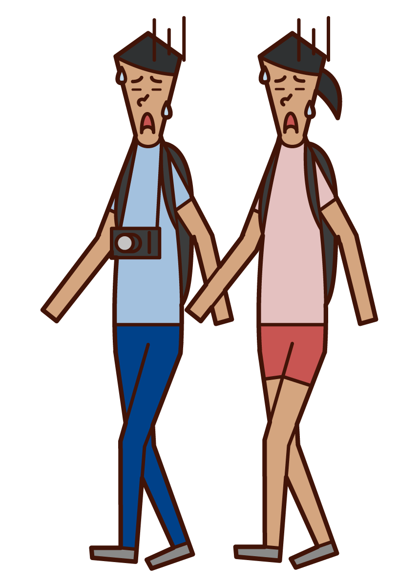 Illustration of a tired couple walking