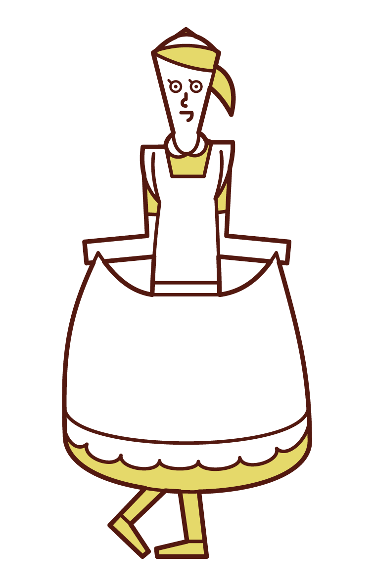 Illustration of housekeeper and maid (woman) bowing