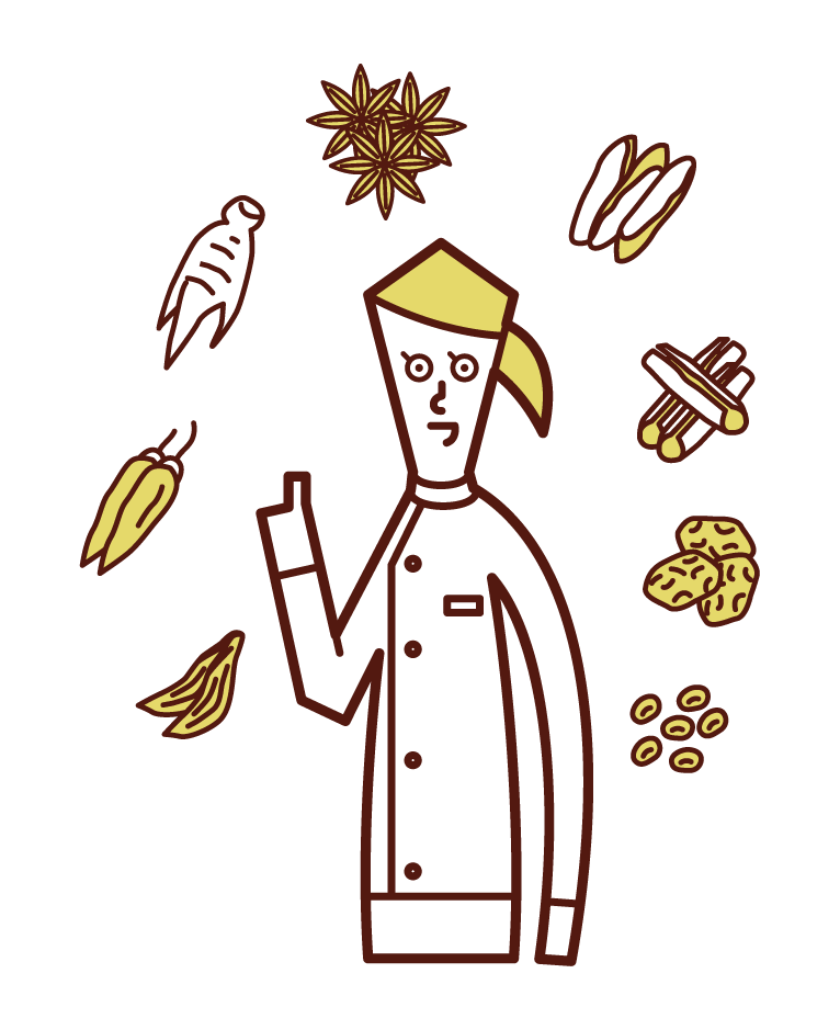 Illustration of a pharmacist (female) certified as a herbal medicine and herbal medicine