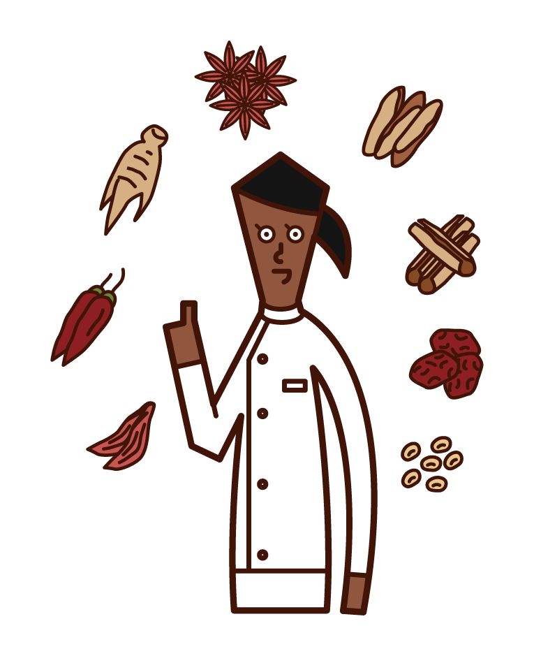 Illustration of a pharmacist (female) certified as a herbal medicine and herbal medicine