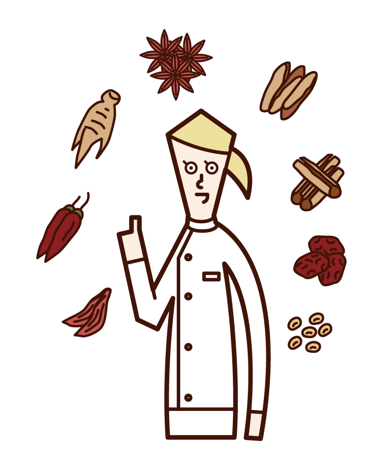Illustration of a pharmacist (female) certified as a herbal medicine and herbal medicine