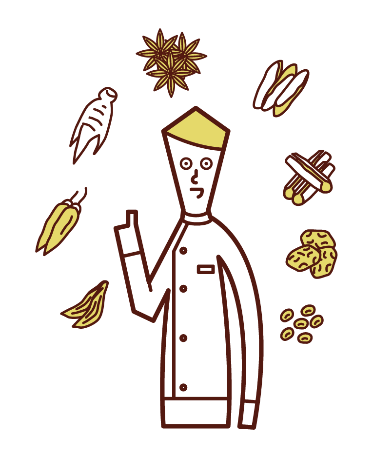 Illustration of a pharmacist (male) certified as a herbal medicine and herbal medicine