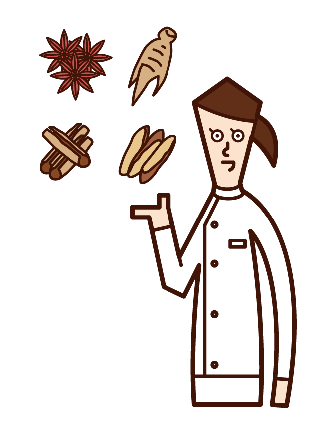 Illustration of a pharmacist (male) certified as a herbal medicine and herbal medicine