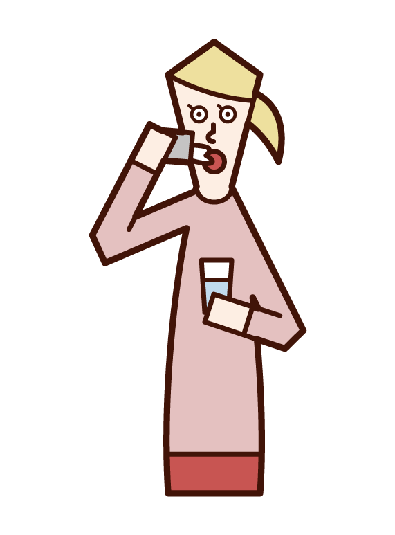 Illustration of a woman who drinks medicine