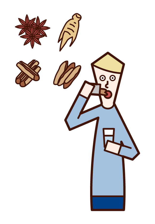 Illustration of a man who drinks Chinese medicine