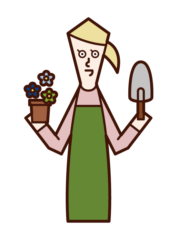 Illustration of a gardening person (woman)