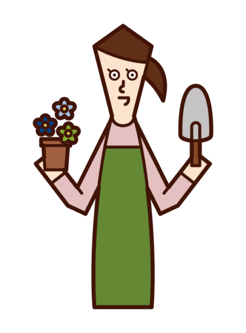 Illustration of a gardening person (woman)
