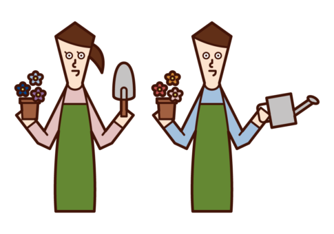 Illustration of a couple gardening