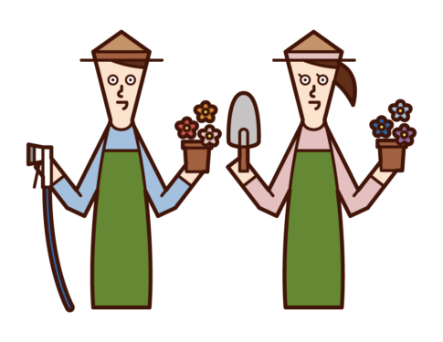 Illustration of a couple gardening