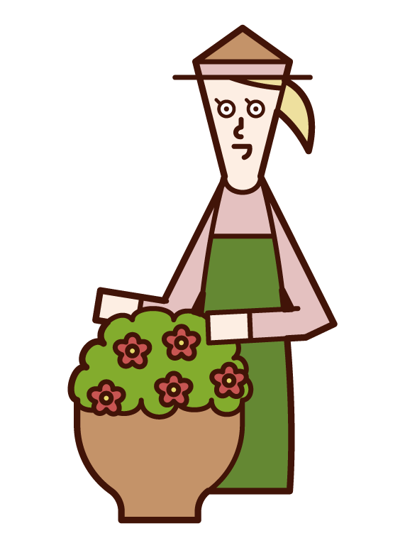 Illustration of a woman caring for flowers