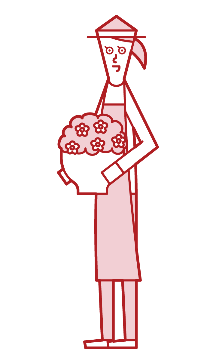 Illustration of a woman carrying a planter