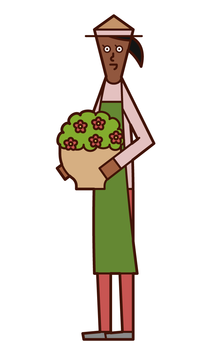 Illustration of a woman carrying a planter