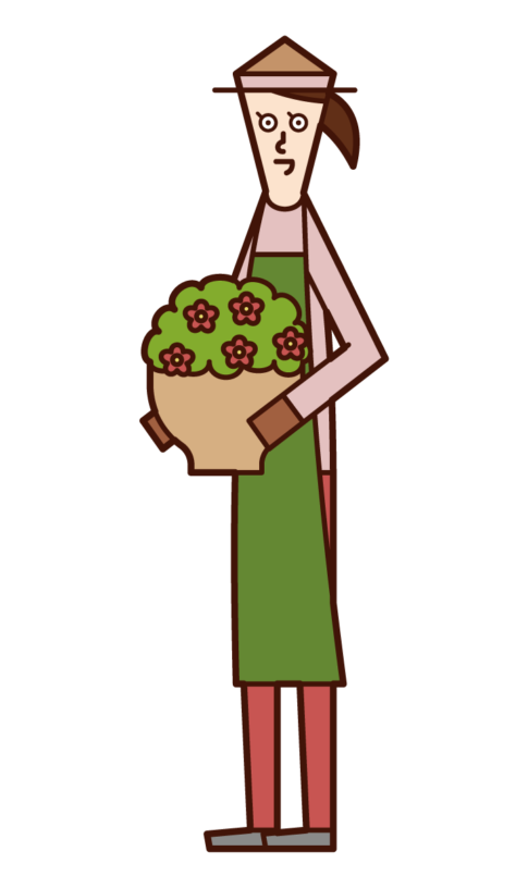 Illustration of a woman carrying a planter