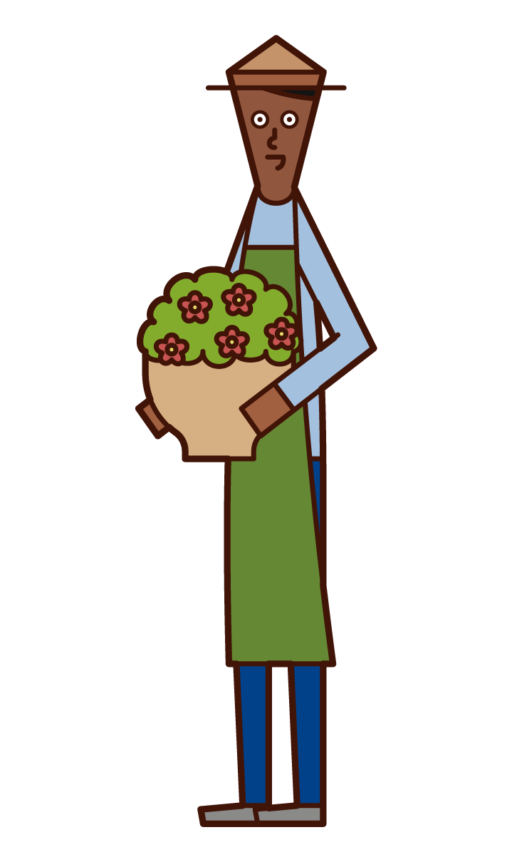 Illustration of a person (male) carrying a planter