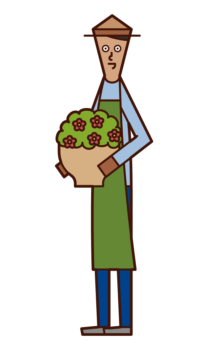 Illustration of a person (male) carrying a planter
