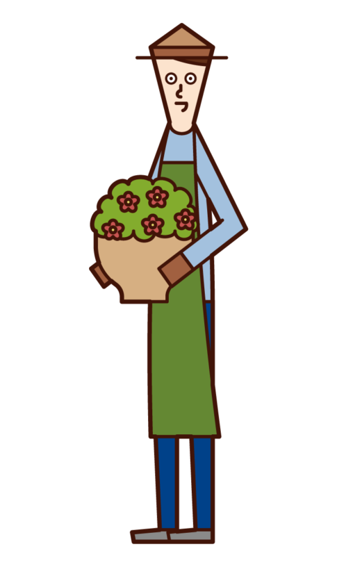 Illustration of a person (male) carrying a planter