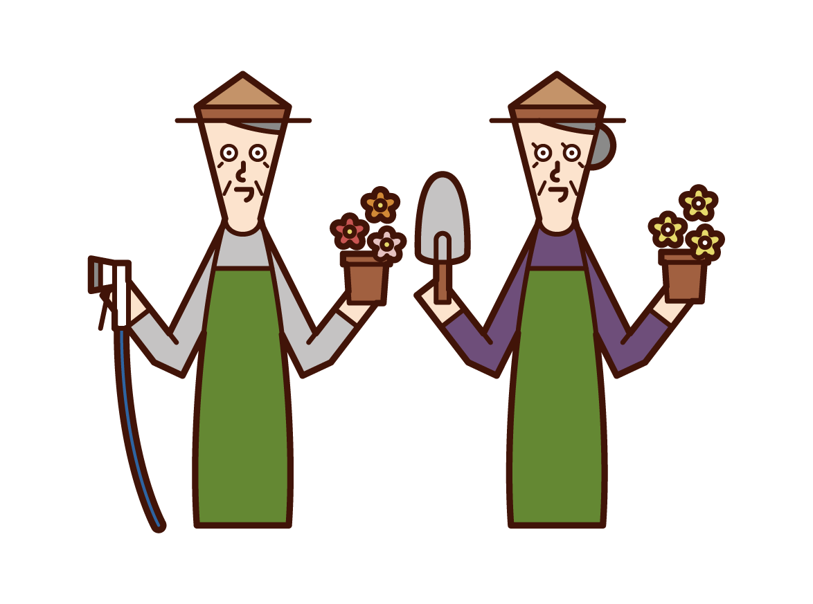 Illustration of an elderly couple enjoying gardening