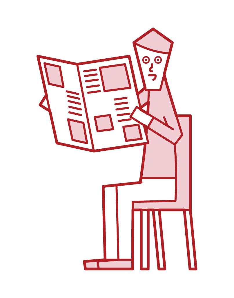 Illustration of a person (male) who reads a newspaper